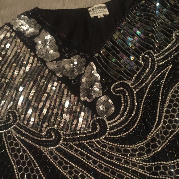 Beaded silk blouse vintage sz Large - Picture 2 of 5